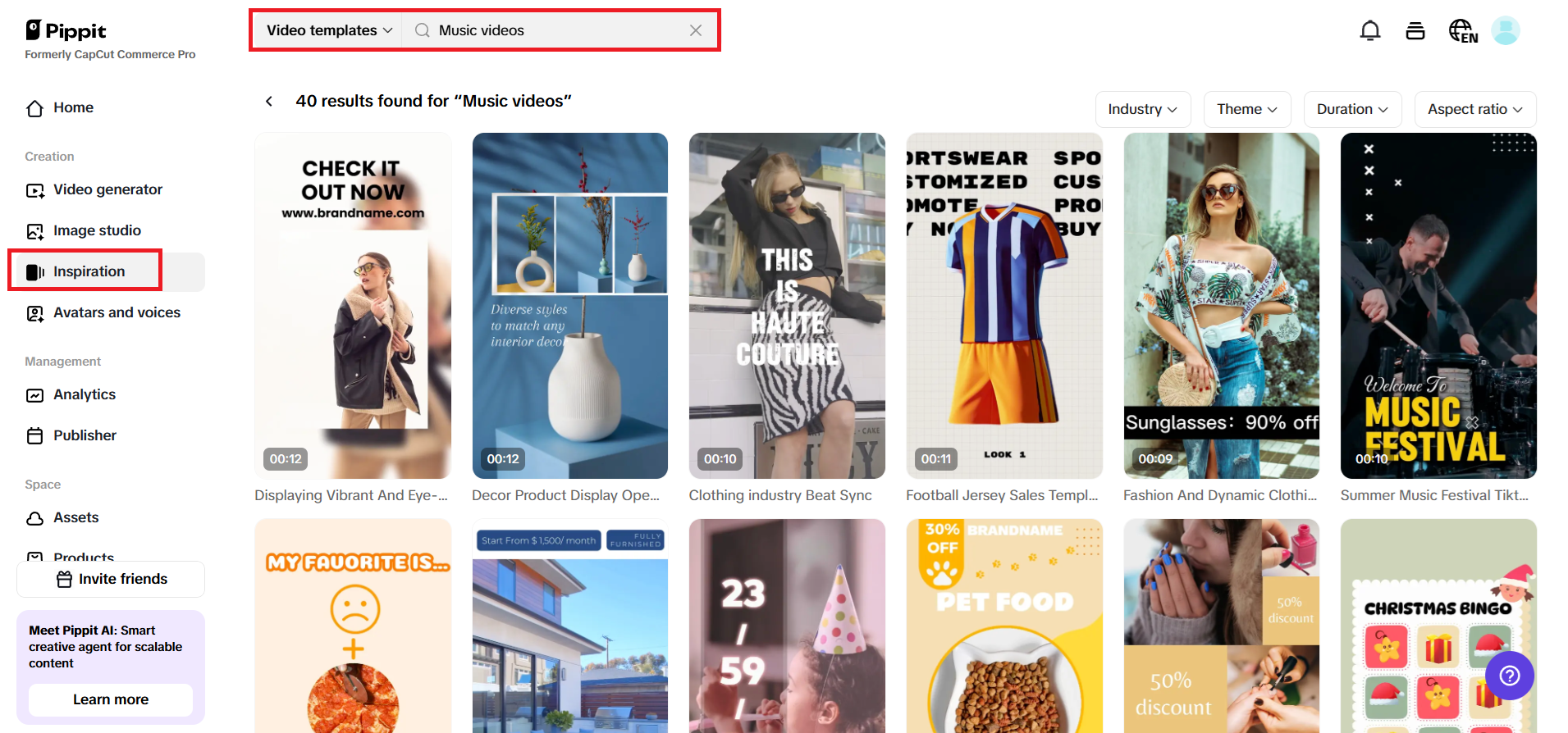 Find inspiration and select a template