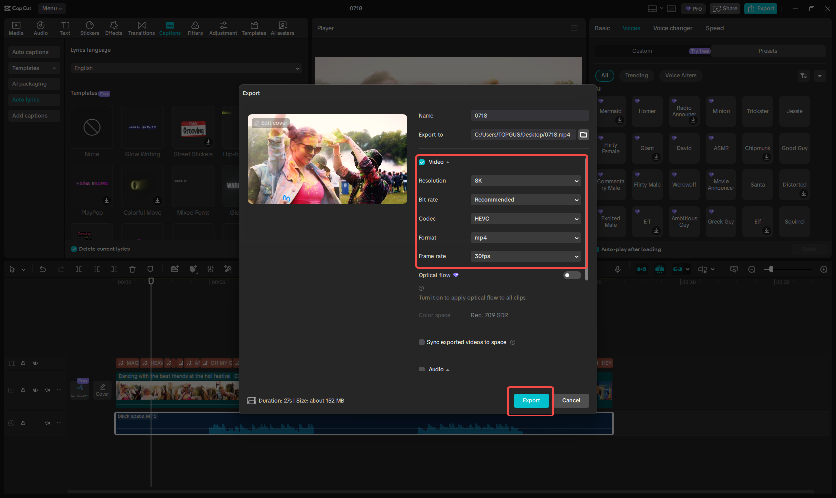 Export karaoke video
