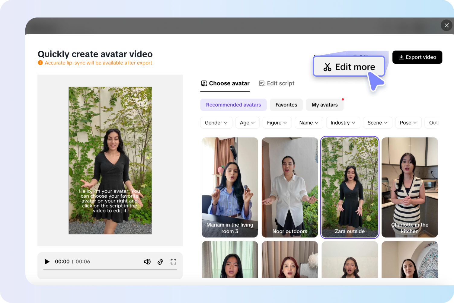 Customize the avatar video