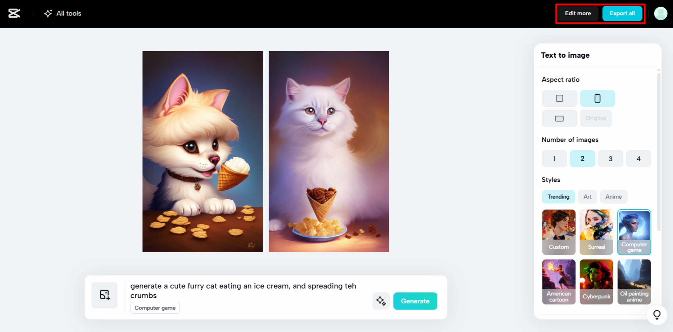 Downloading and sharing the image from the CapCut Web