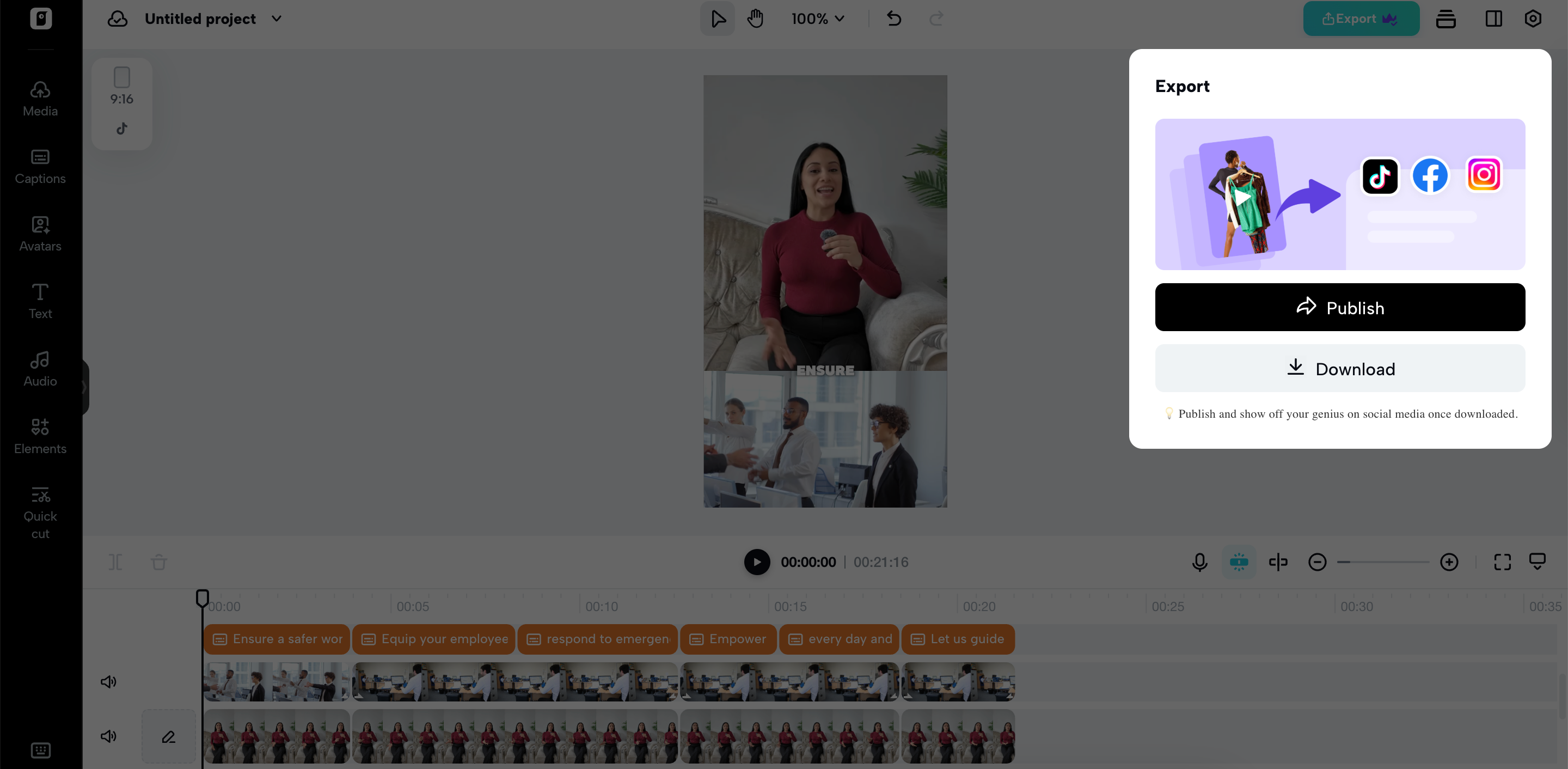 Publish or download your created video