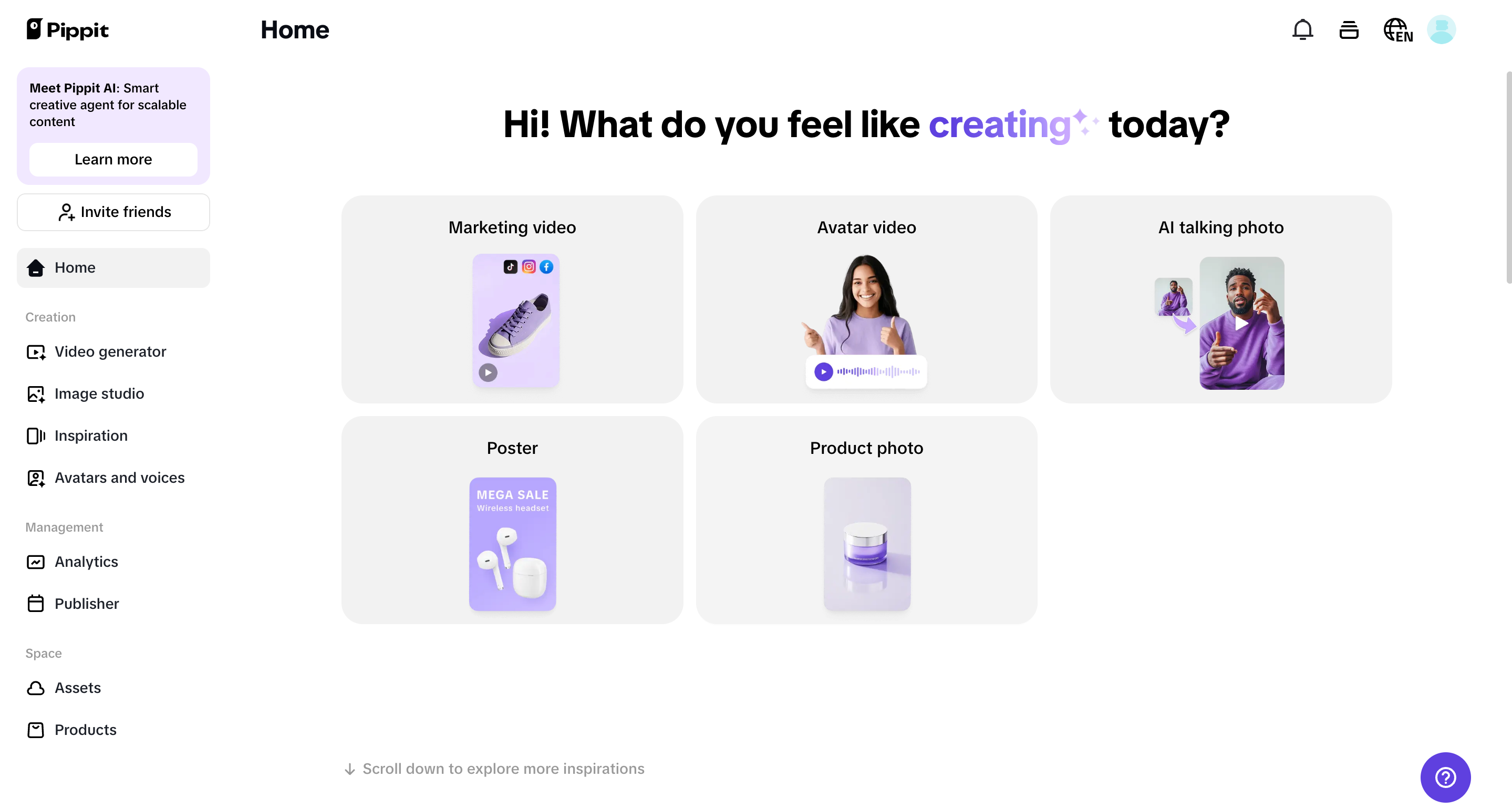 Pippit's interface