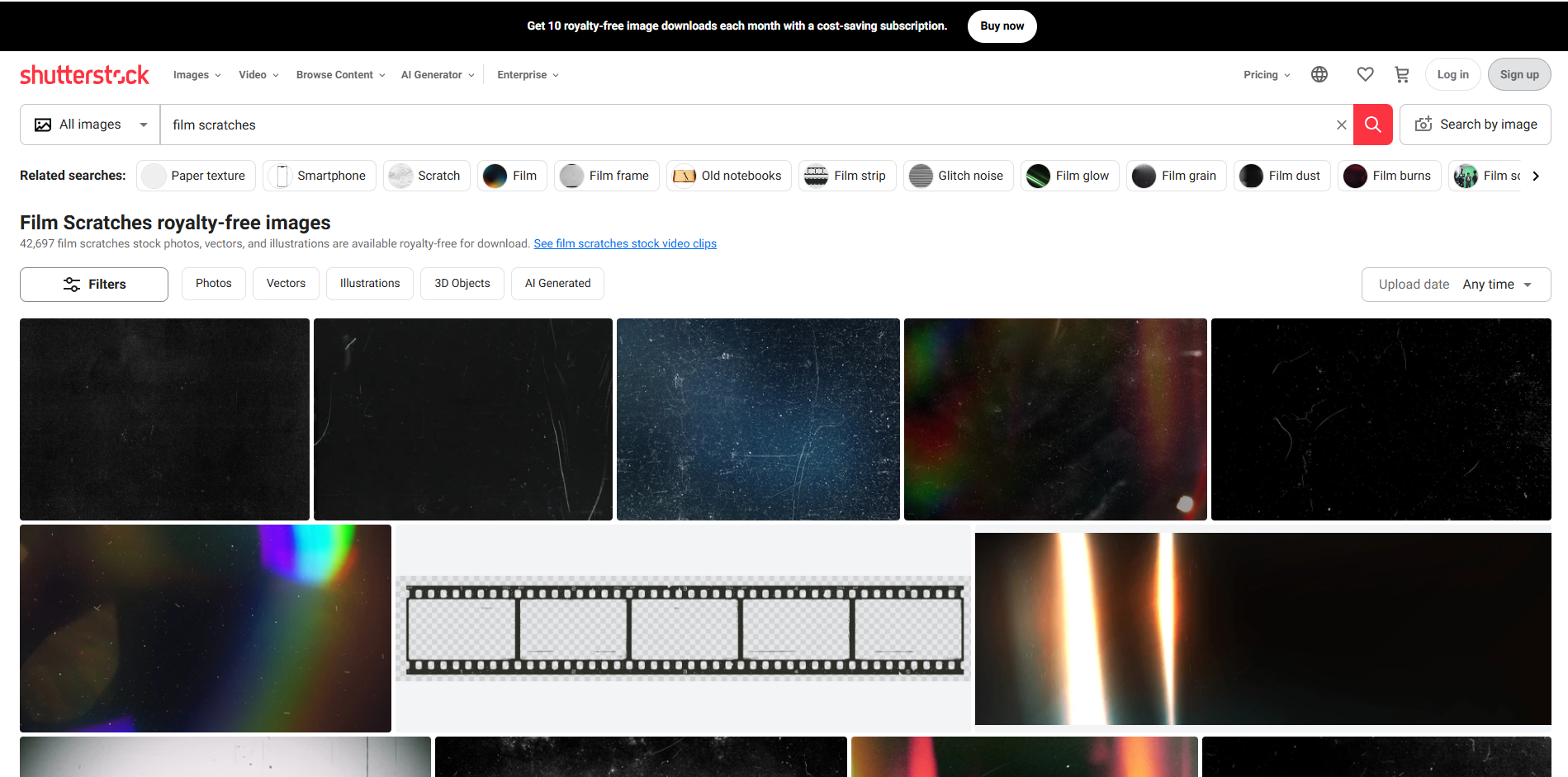 Antarmuka Shutterstock - sumber berharga untuk hamparan goresan film