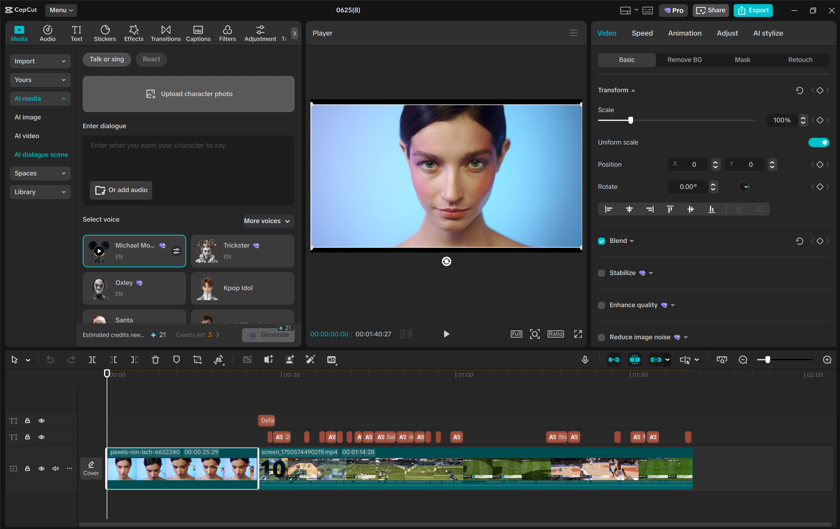 Interafce of the CapCut desktop video editor - a quick way to make talking photos