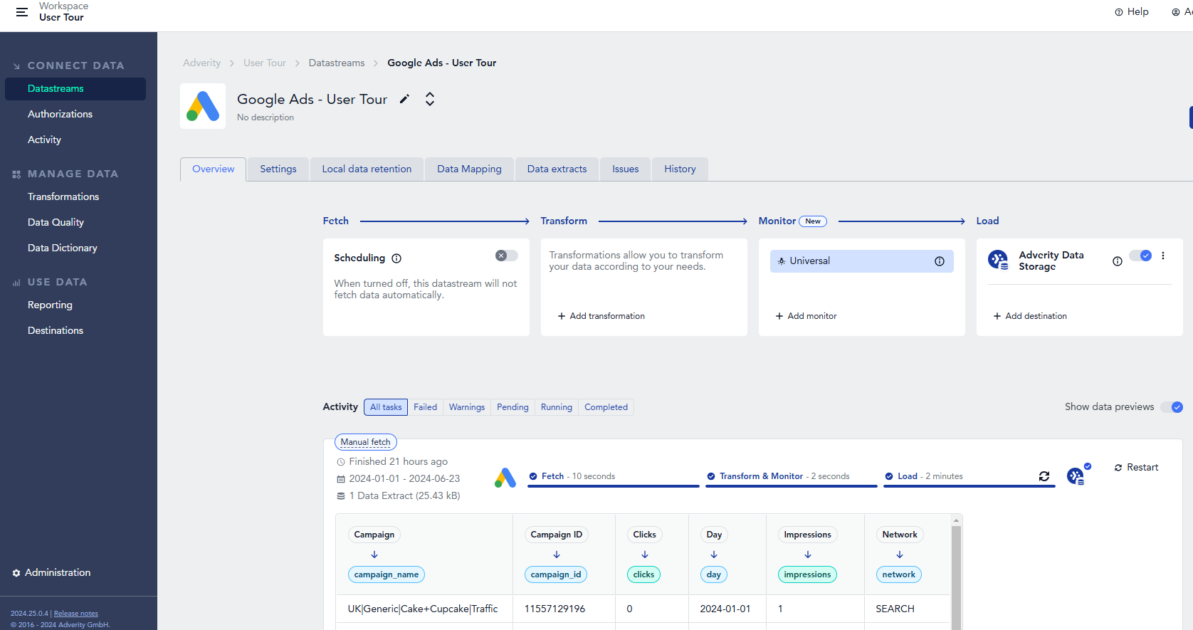 Adverity's Interface