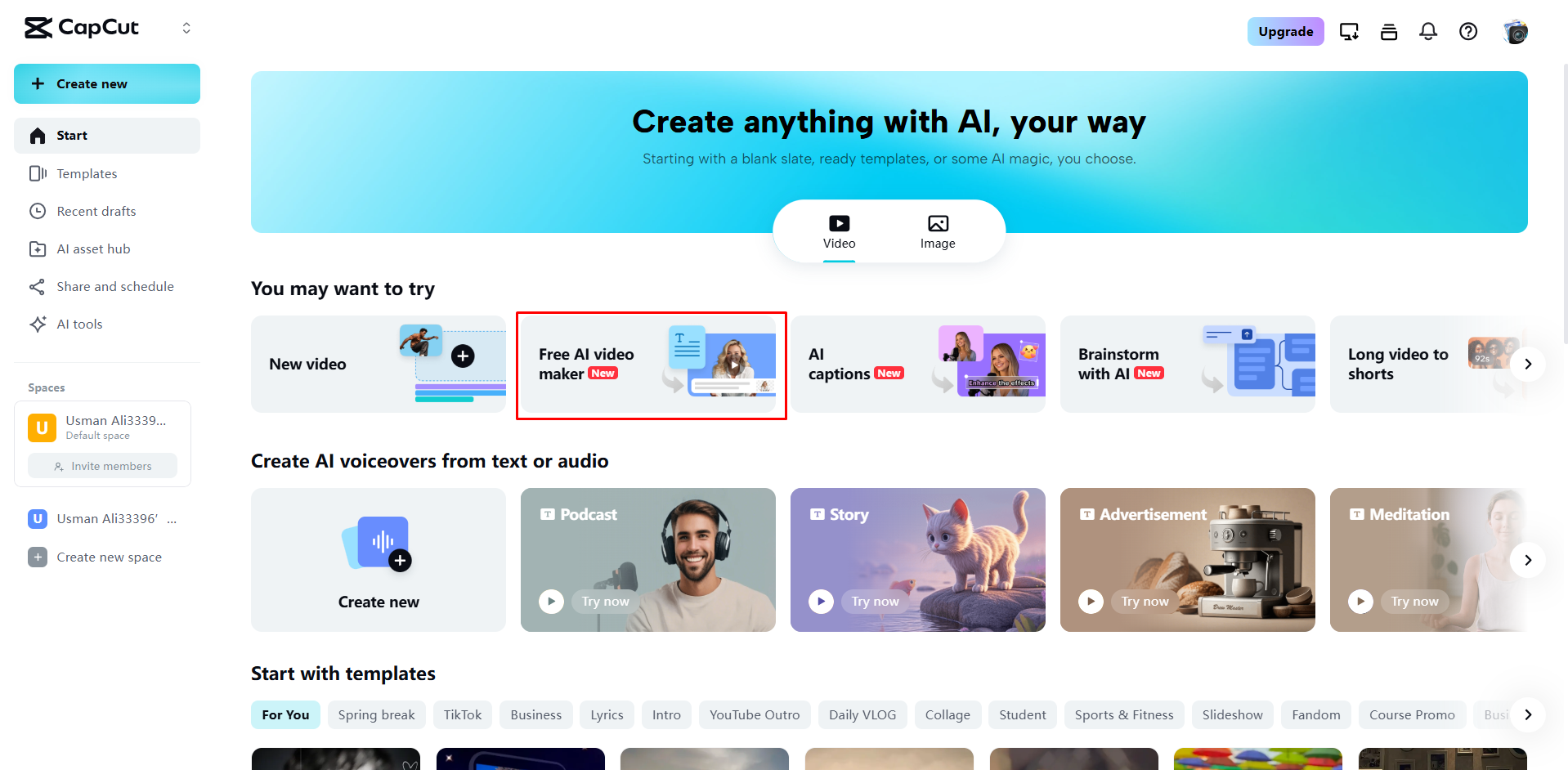 Mengakses pembuat video AI di CapCut Web
