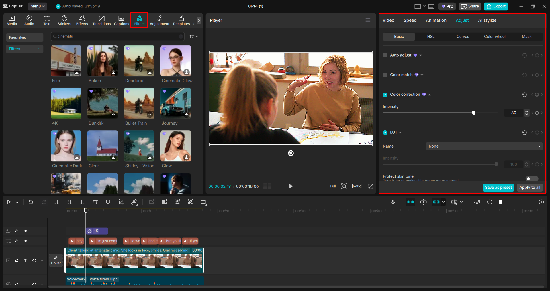 Warna grading video dengan editor video desktop CapCut