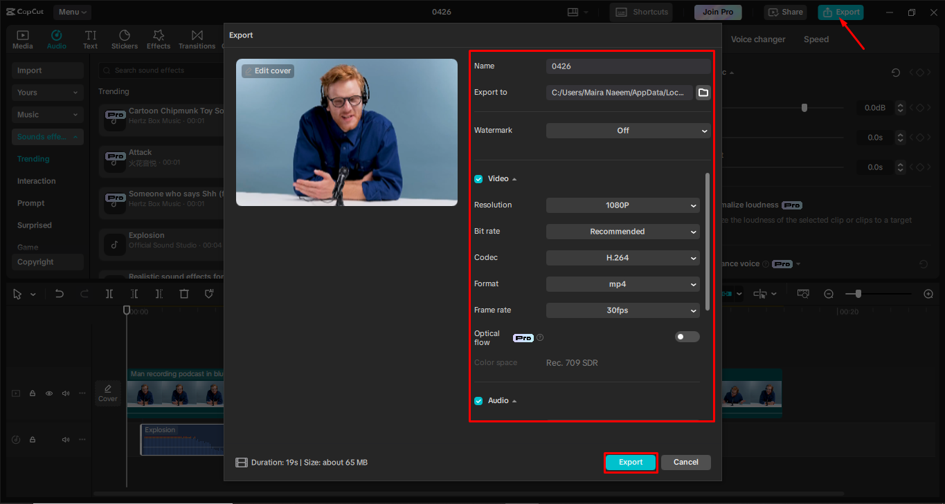Exporting a video from the CapCut desktop video editor