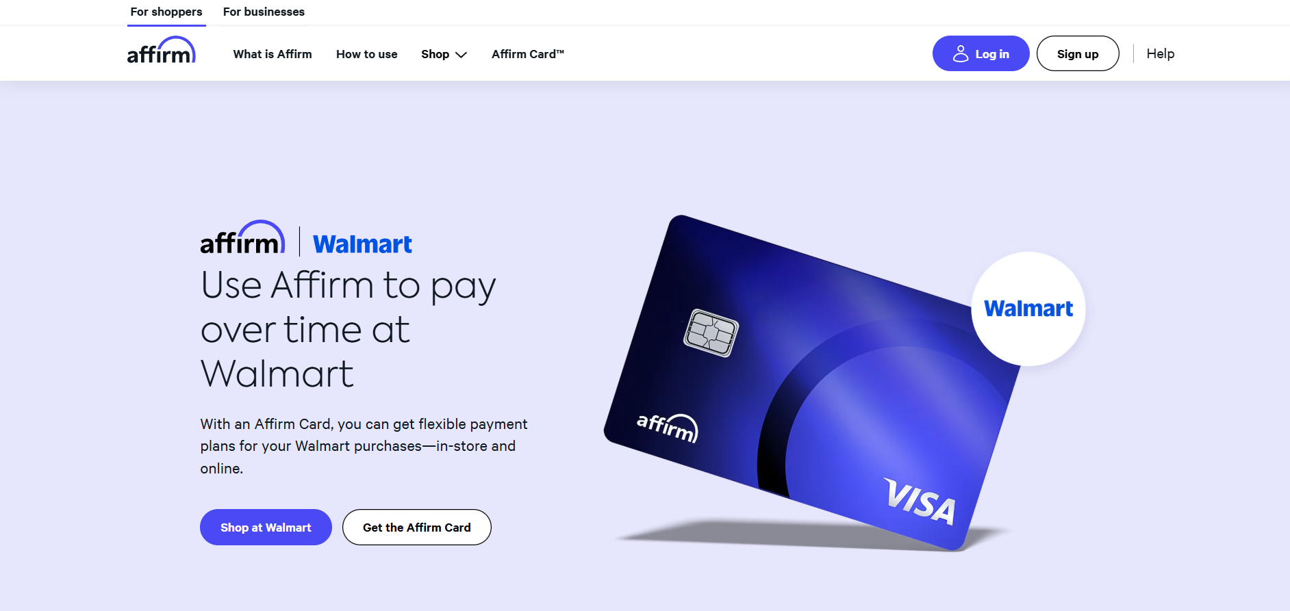 Walmart (via Affirm) homepage