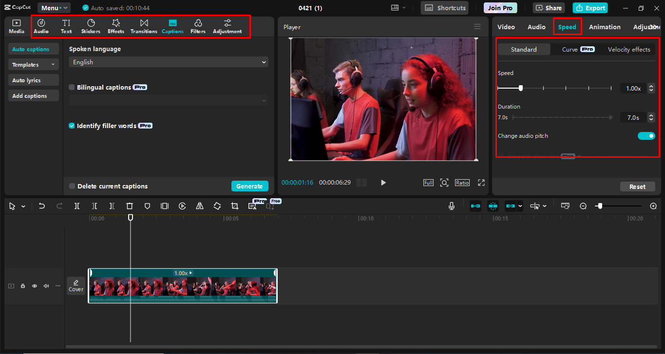 De opname aanpassen in de CapCut desktop video-editor