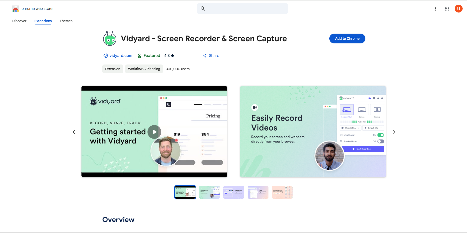 Viyard拡張機能のインターフェース-使いやすい無料のスクリーンレコーダーChrome拡張機能