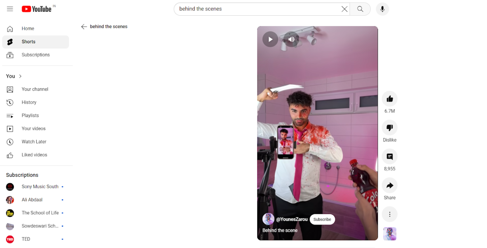 Condivisione di filmati dietro le quinte per il pubblico di YouTube Shorts