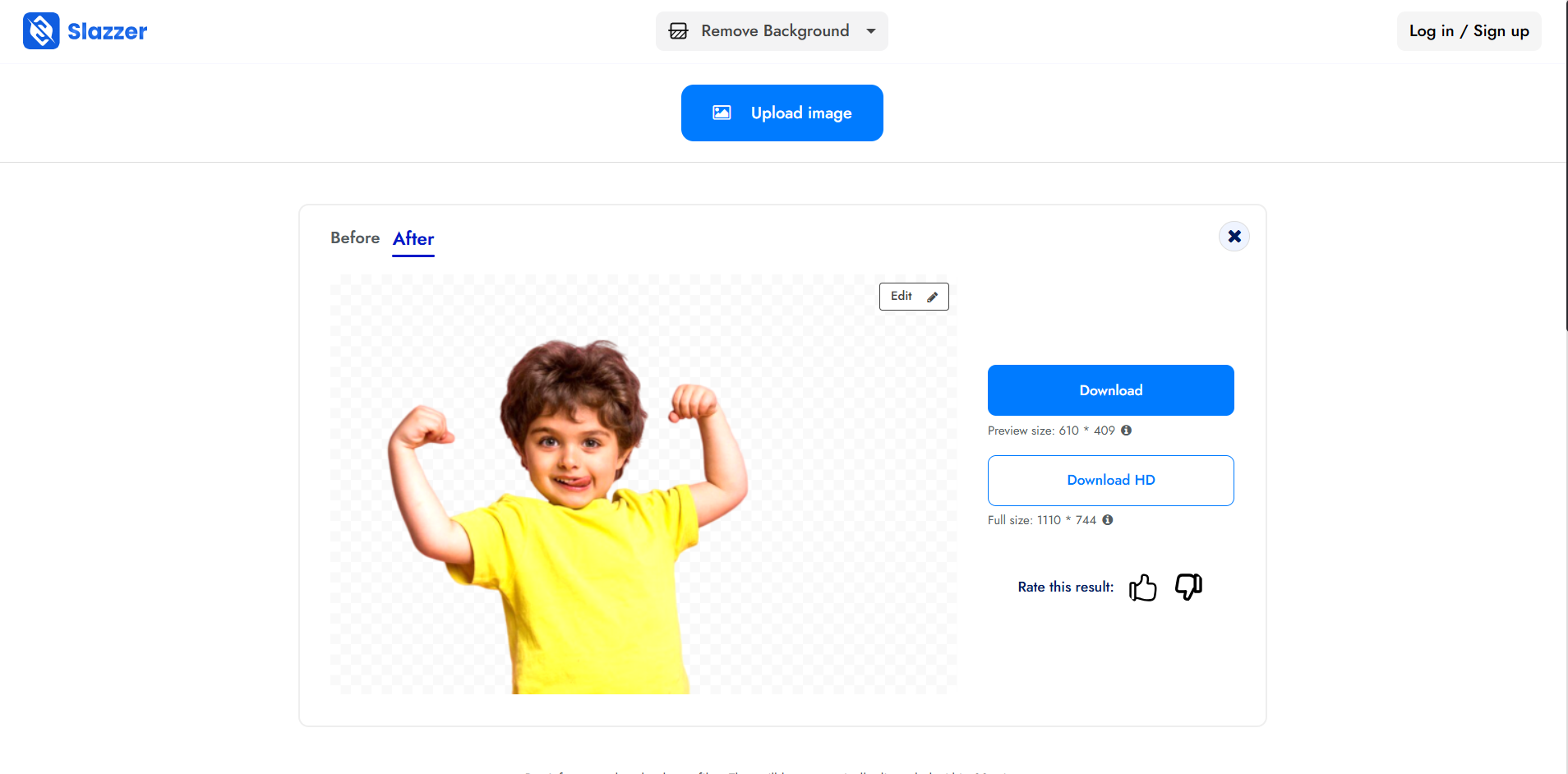 Interface of Slazzer background remover