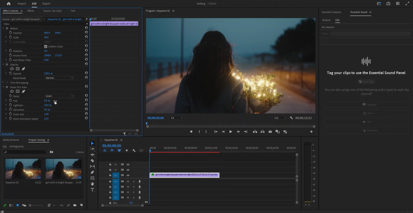 Interfaccia di Premiere Pro - l'eccellente strumento per aggiungere effetti di rumore di vecchi film ai video