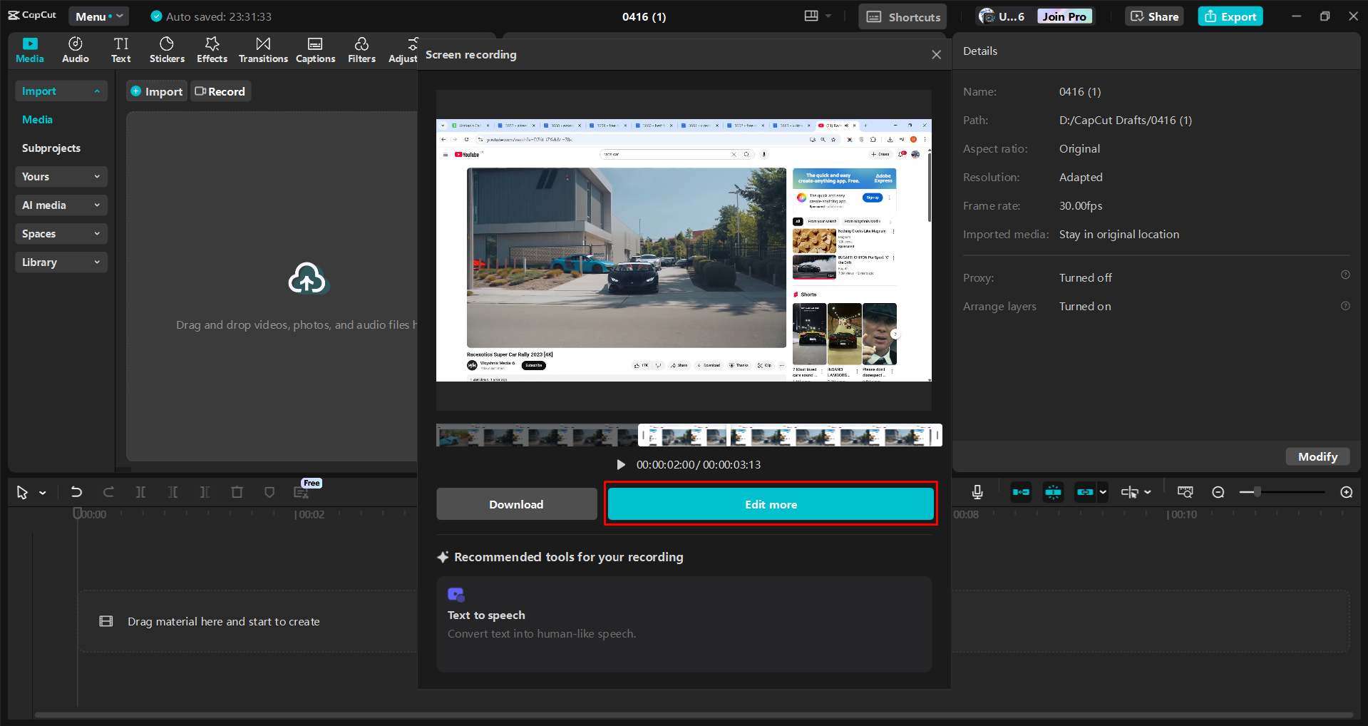 Pagre-record ng screen gamit ang CapCut desktop video editor