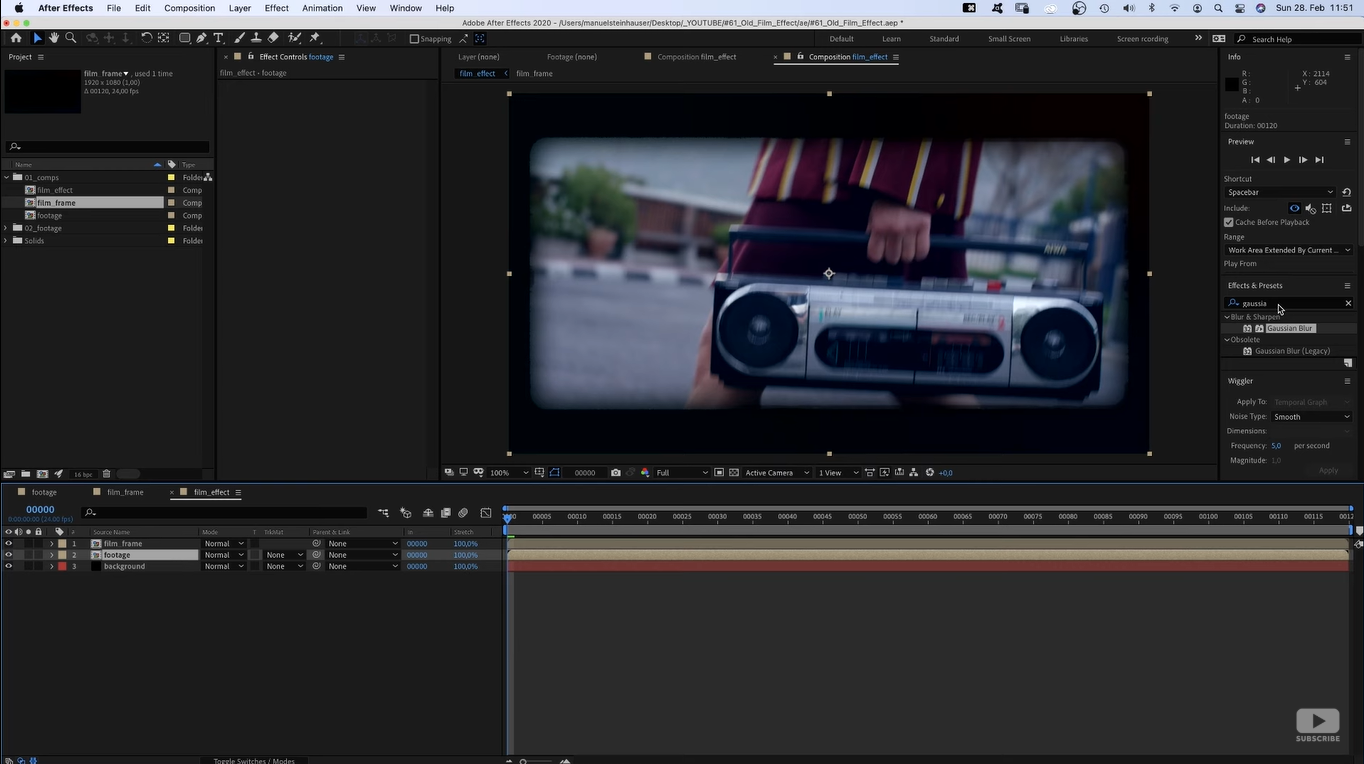Interfaccia di After Effects: lo strumento affidabile per aggiungere effetti di rumore di vecchie pellicole ai video