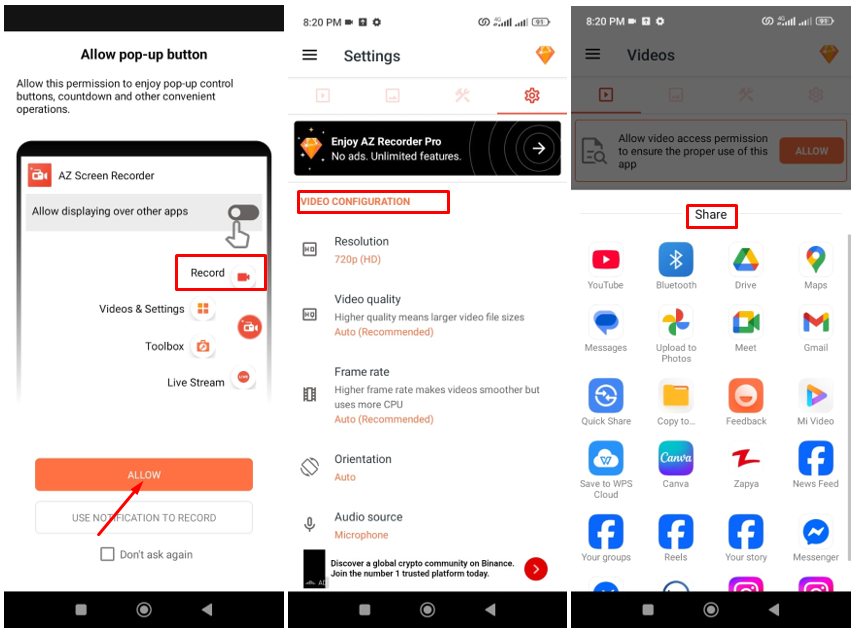 Image showing how to capture GIF in AZ Recorder using mobile