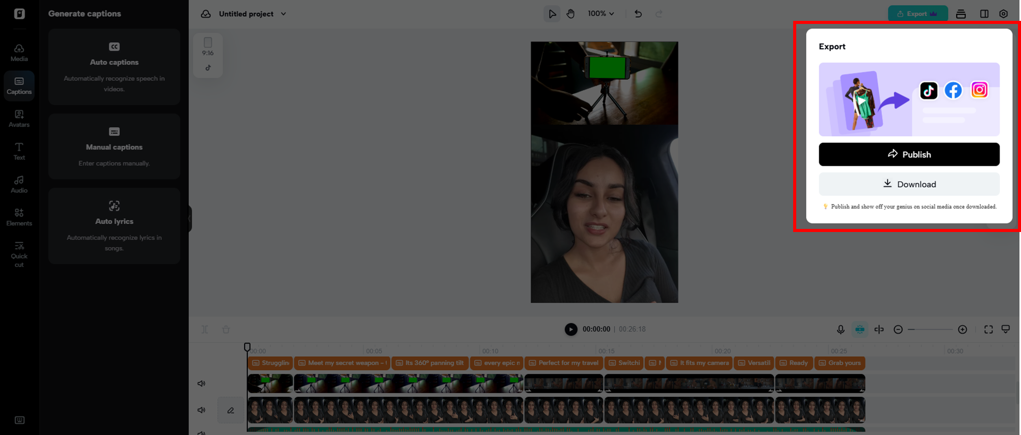 Publish or download your created video