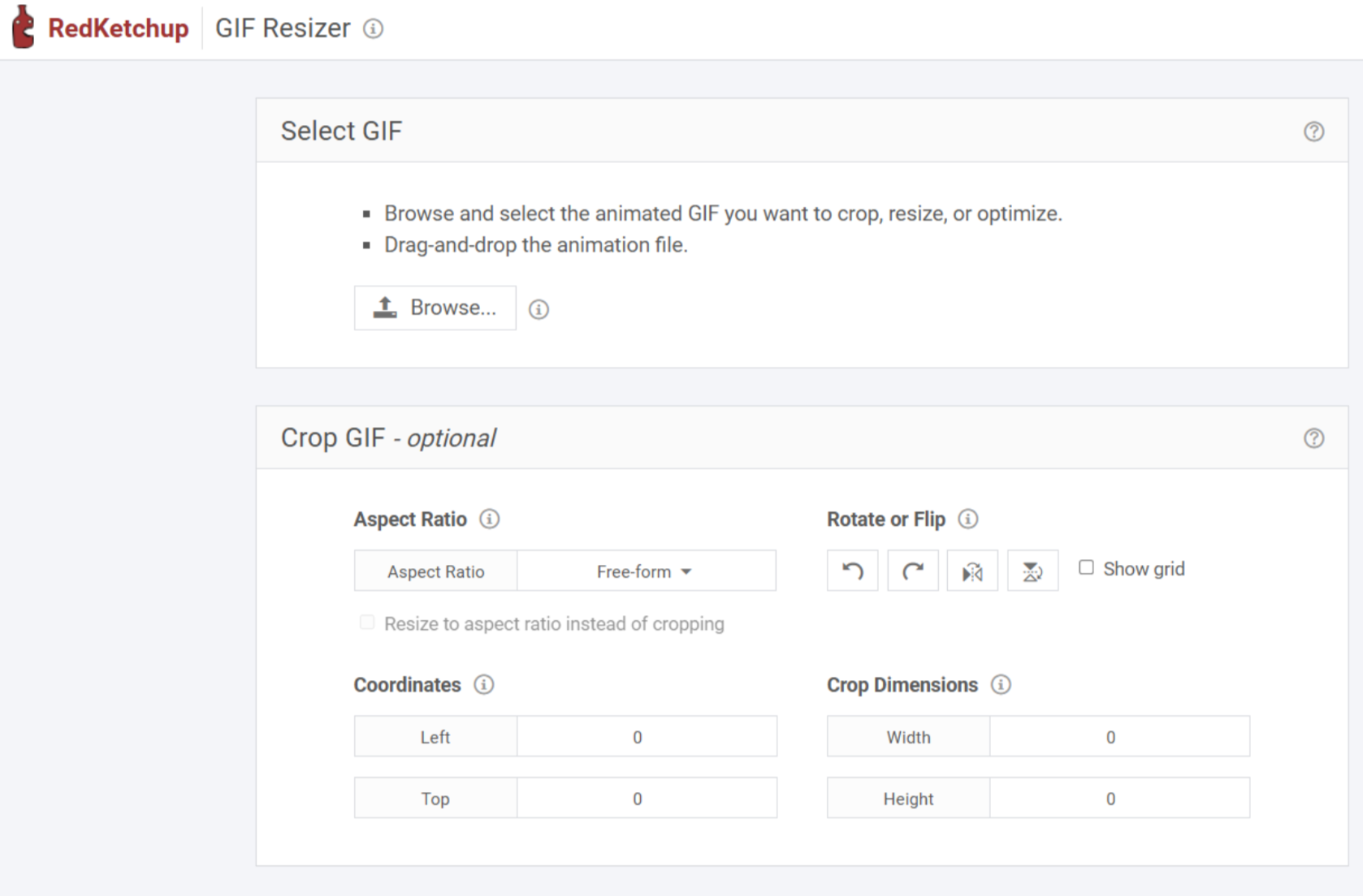 Interfaz de RedKetchup: el resizer GIF en línea perfecto