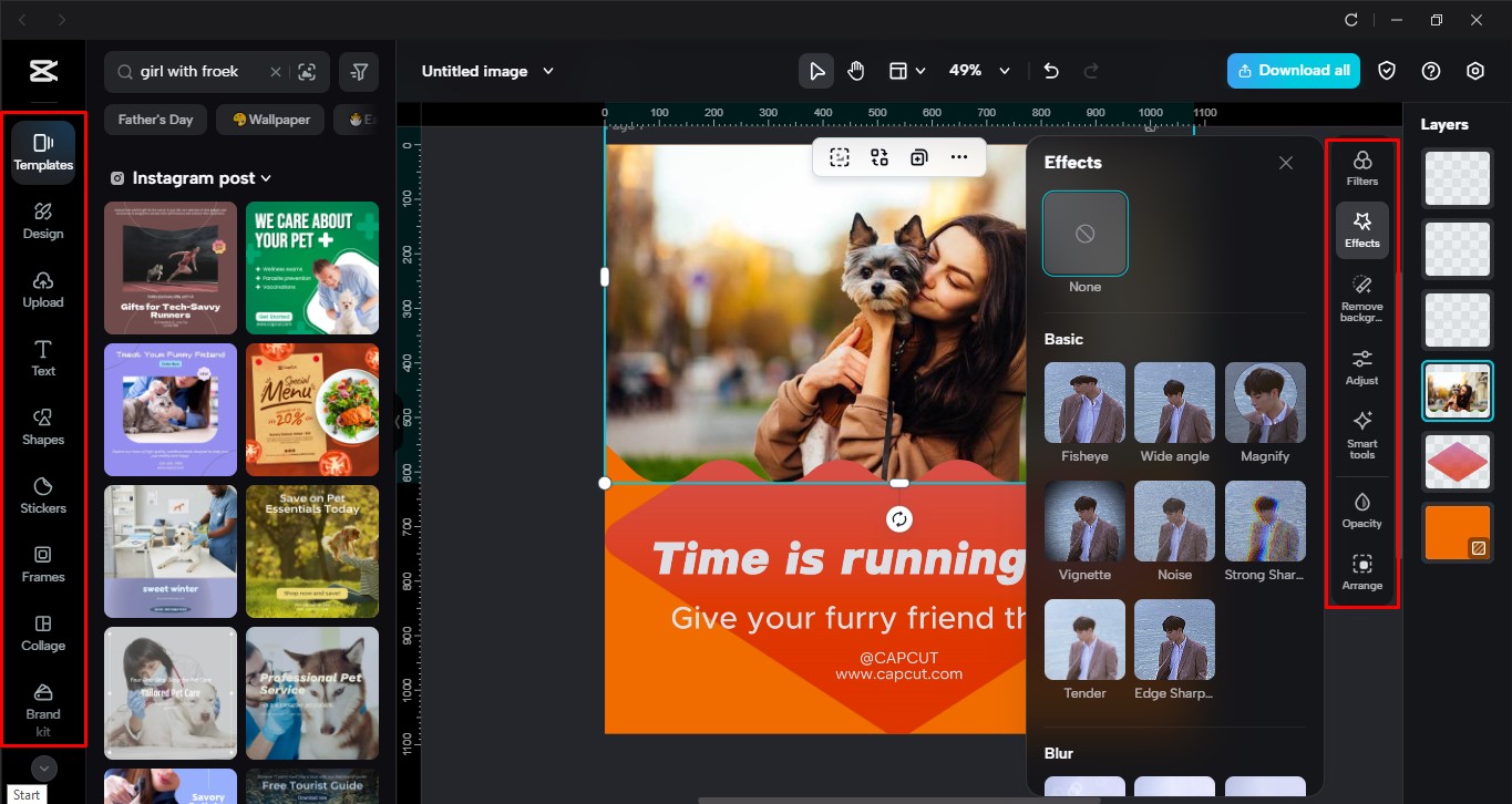 Interface of the CapCut desktop video editor to change the Instagram bio