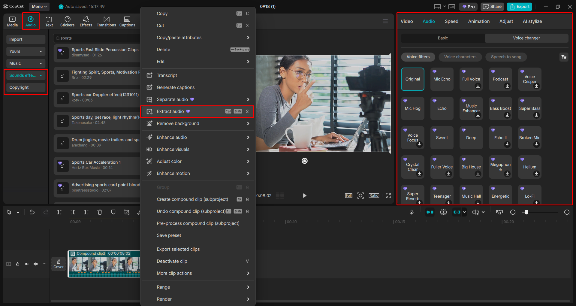 Changing the voice in video with the CapCut desktop video editor