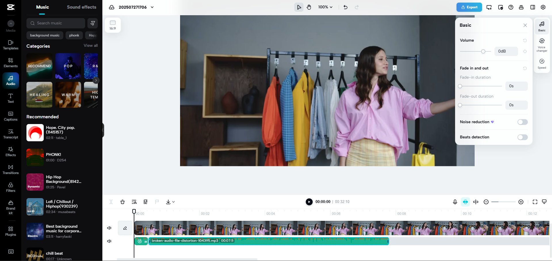 Interfaz de CapCut Web: el mejor fusionador de MP3 gratuito en línea