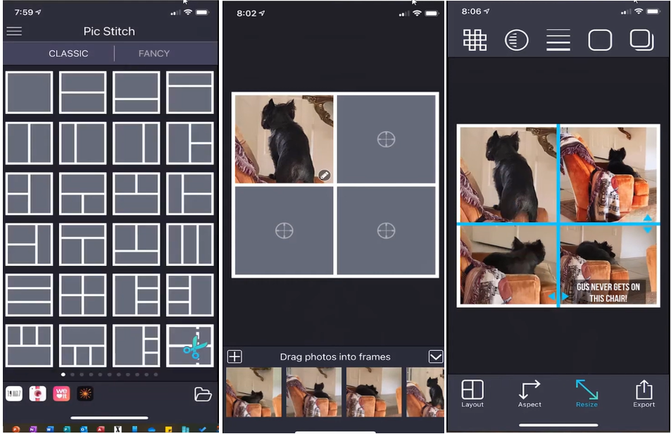Interfész Pic Stitch - népszerű alkalmazás ingyenes kép öltés mobil