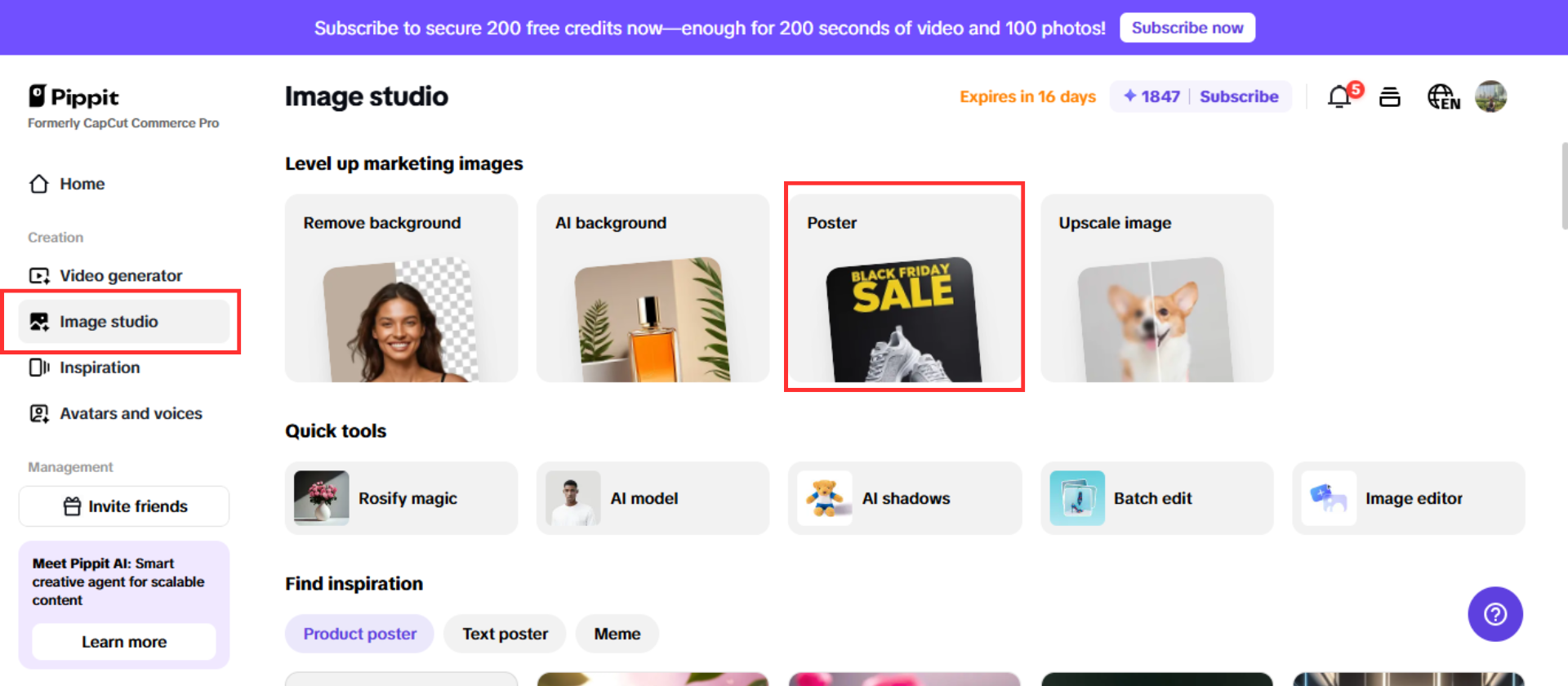 Go to the image studio