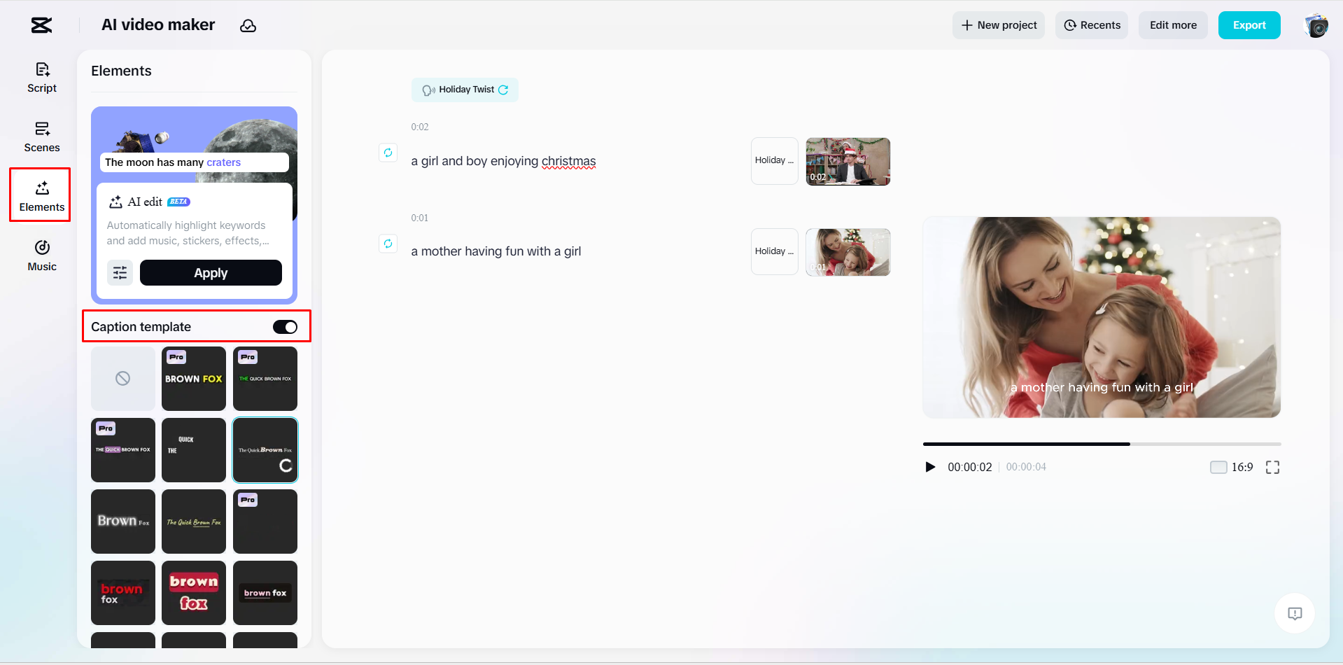 Aplicando una plantilla a los subtítulos con CapCut