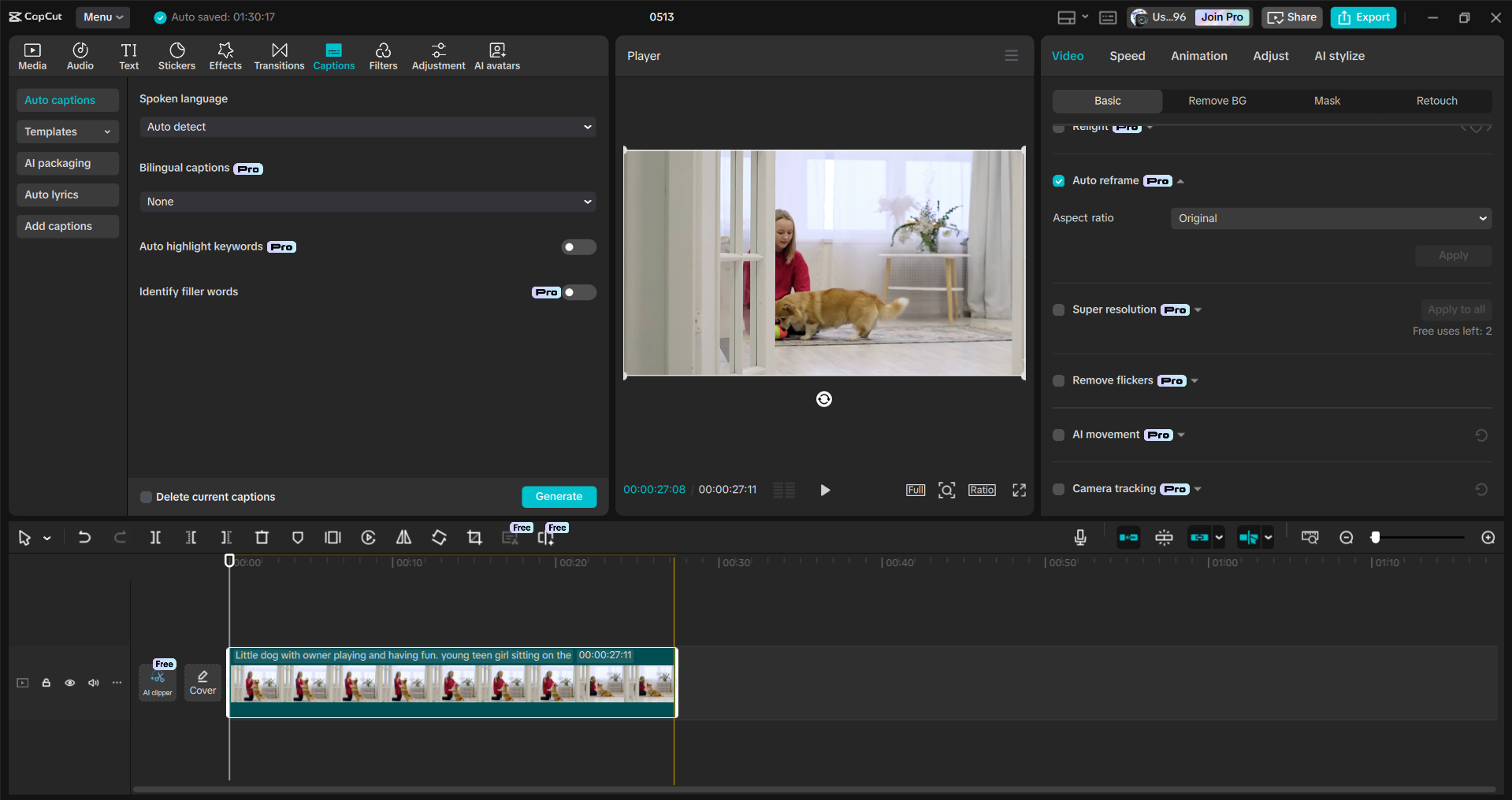 Interfaccia dell' CapCut editor video desktop - uno strumento efficiente per tagliare i video per YouTube
