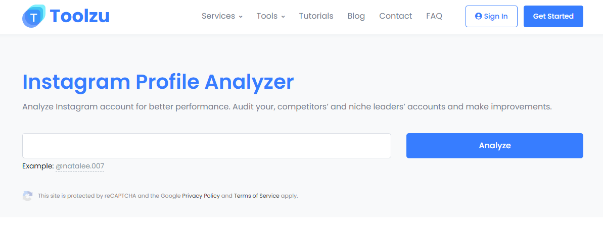 Toolzu Instagram profile analyzer