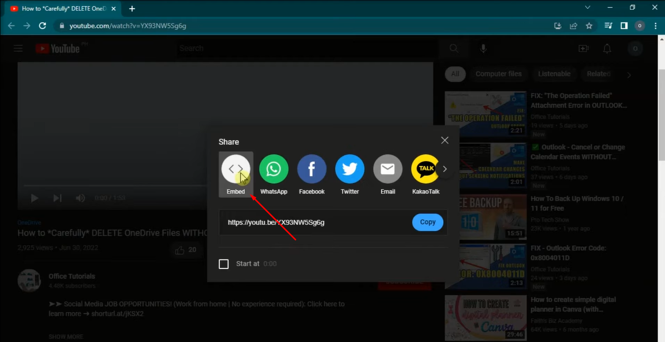 Pagkuha ng Embed code ng video sa YouTube