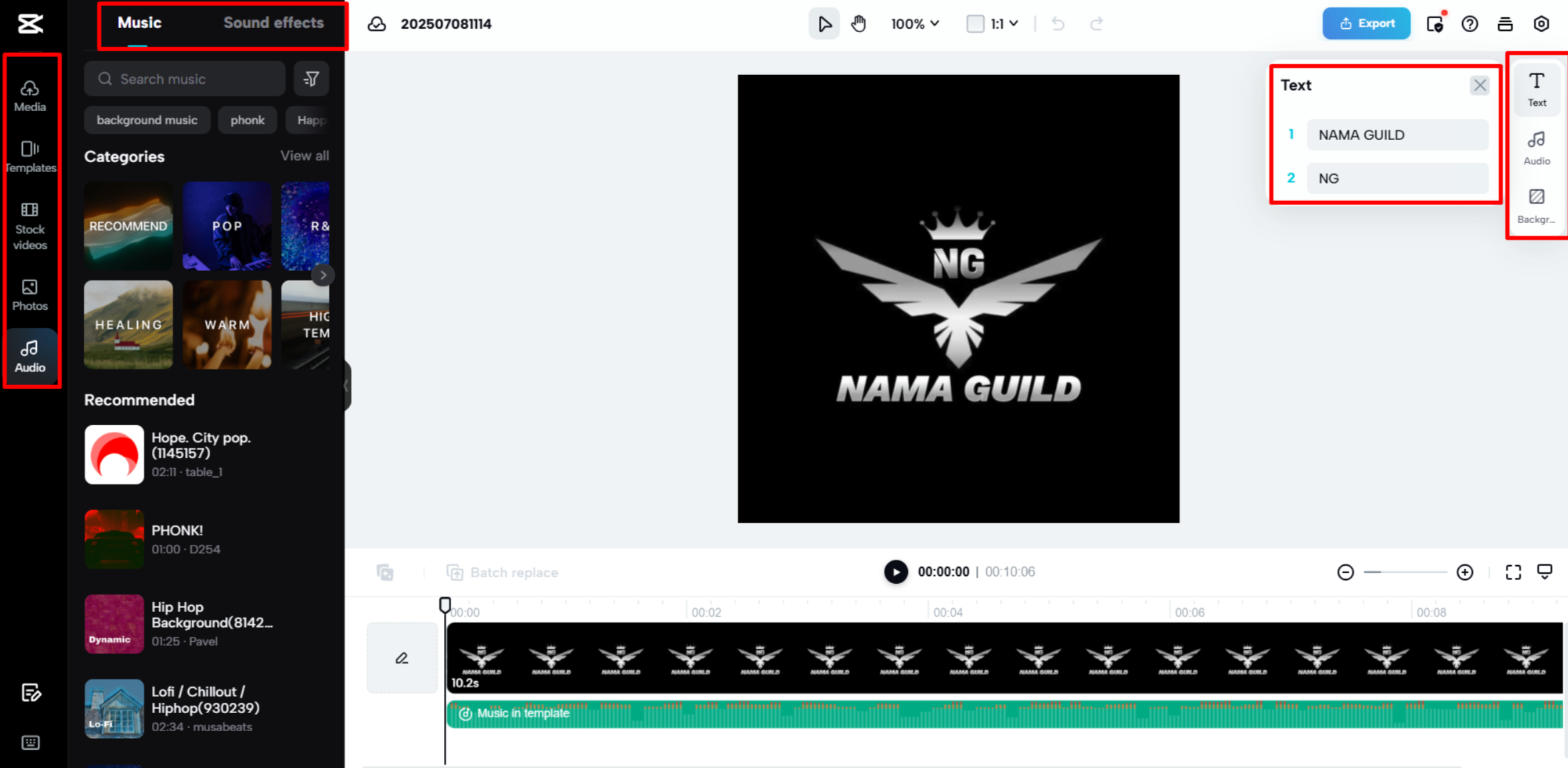 Customizing your logo template in CapCut Web
