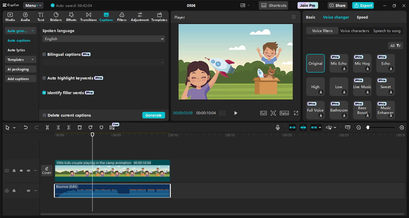 Antarmuka editor video desktop CapCut