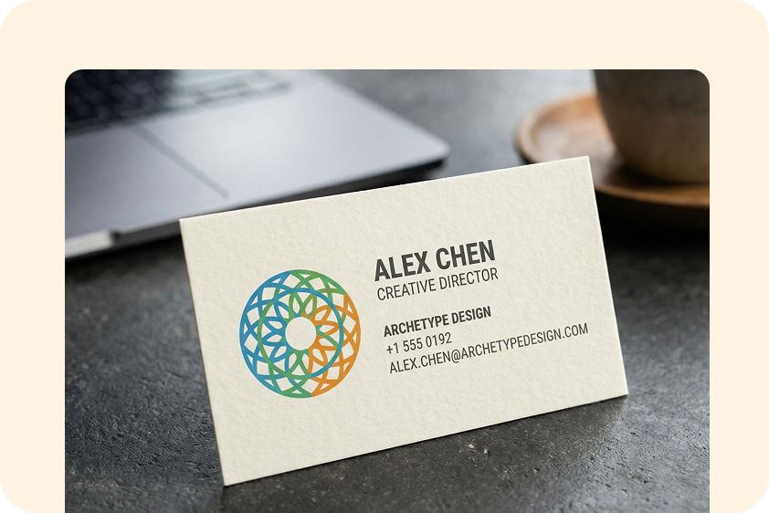 A modern business card with an AI-generated abstract brand pattern