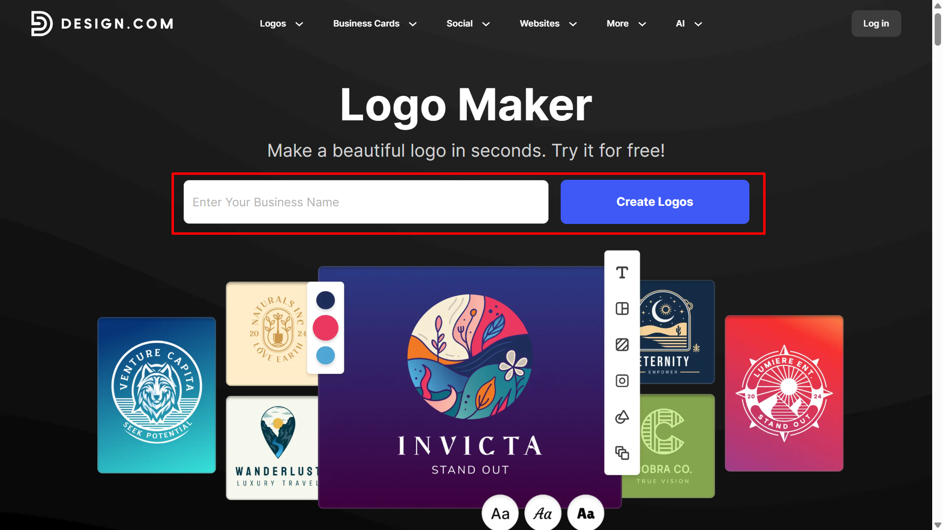 الوصول إلى Design وبدء شعارك