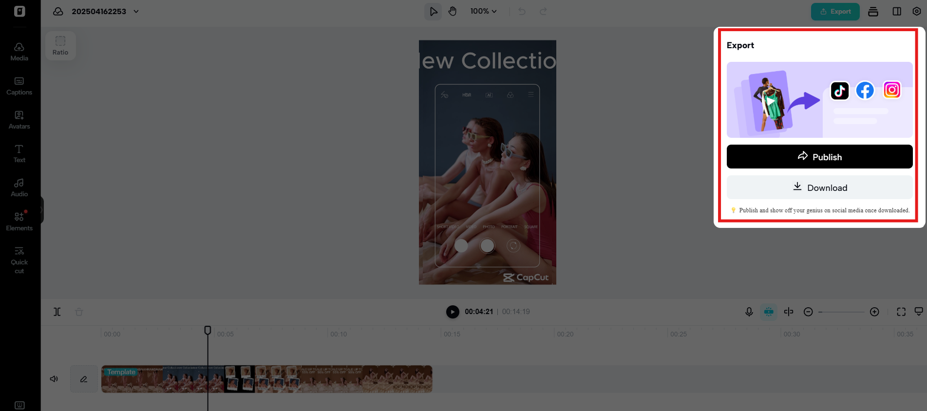 Export and publish video