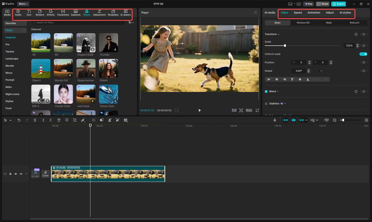 Editing the video in CapCut