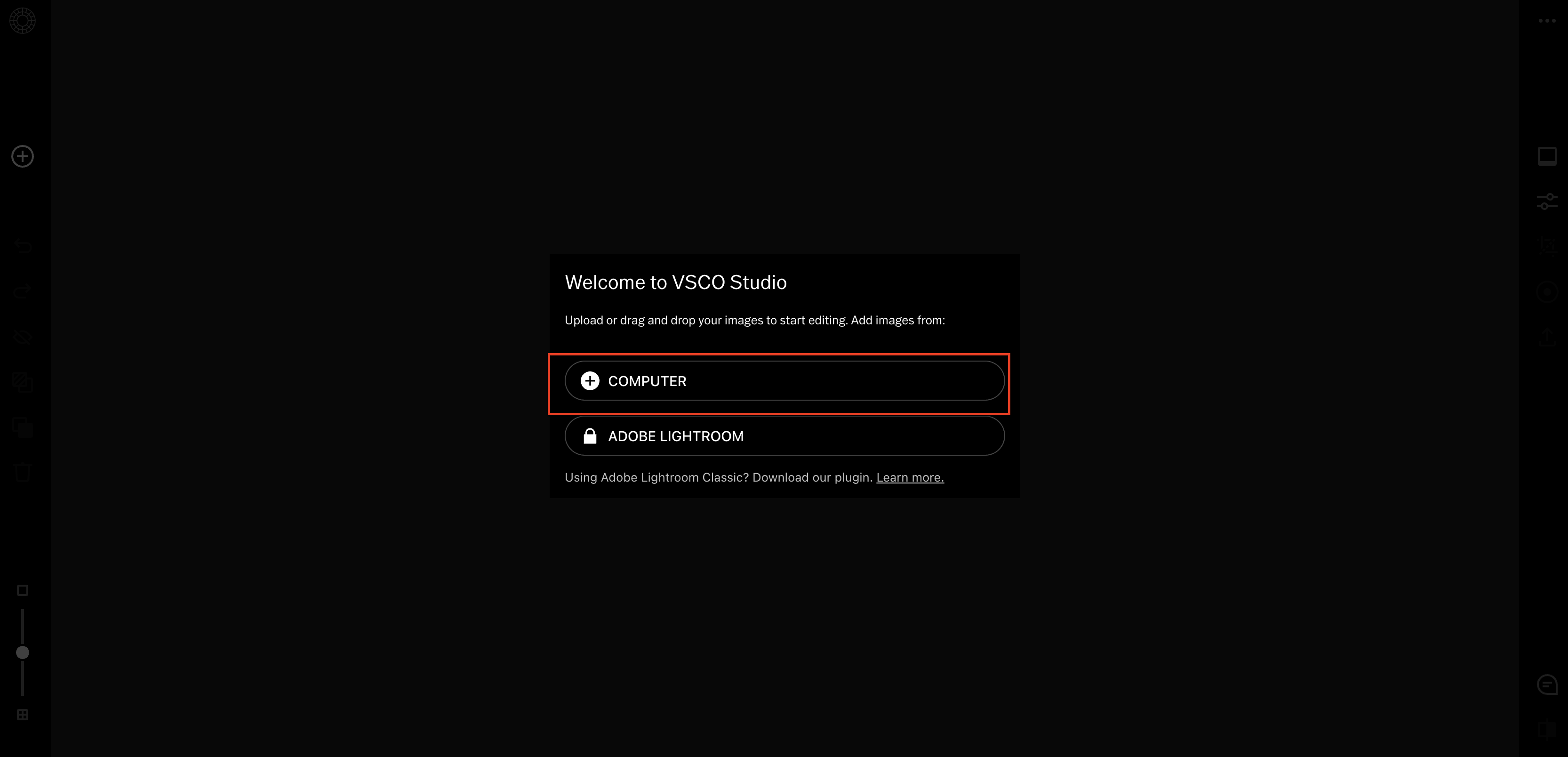 Upload the image to the VSCO interface