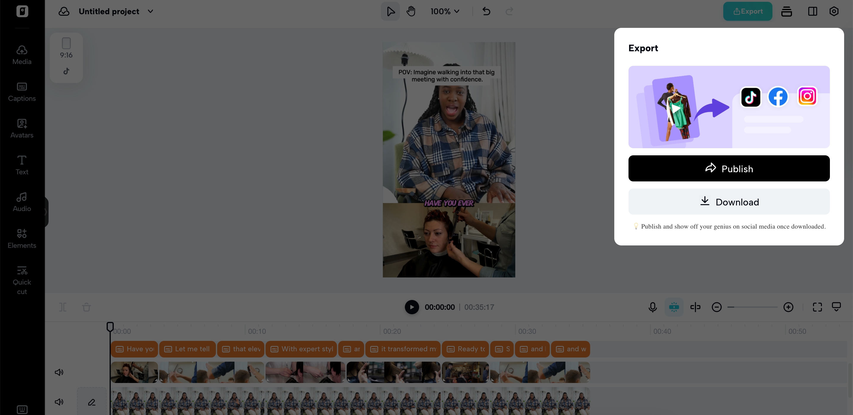 Publish or download your created video