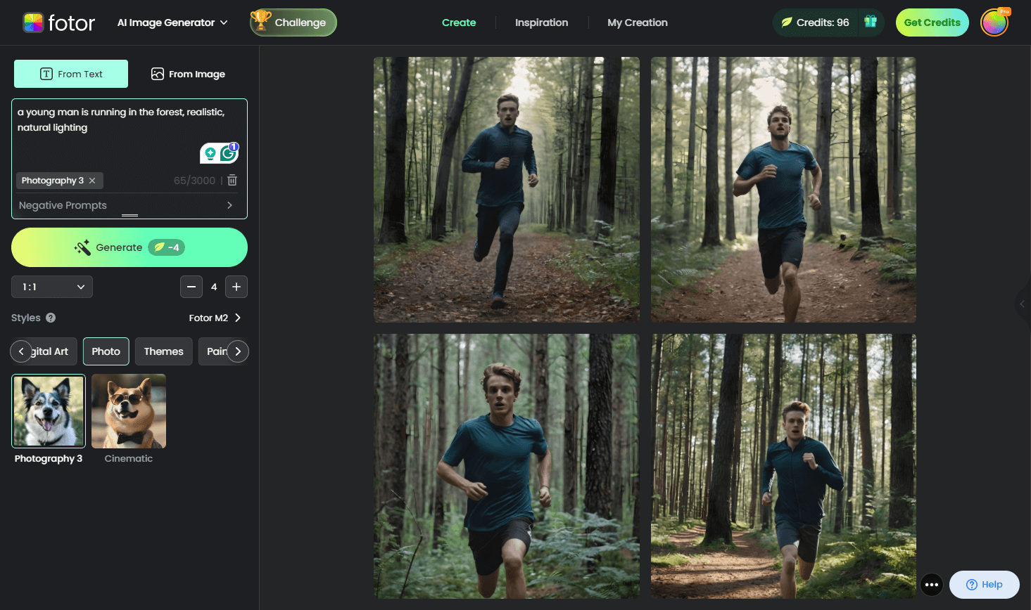 Interfaccia di Fotor - un generatore di immagini AI facile da usare