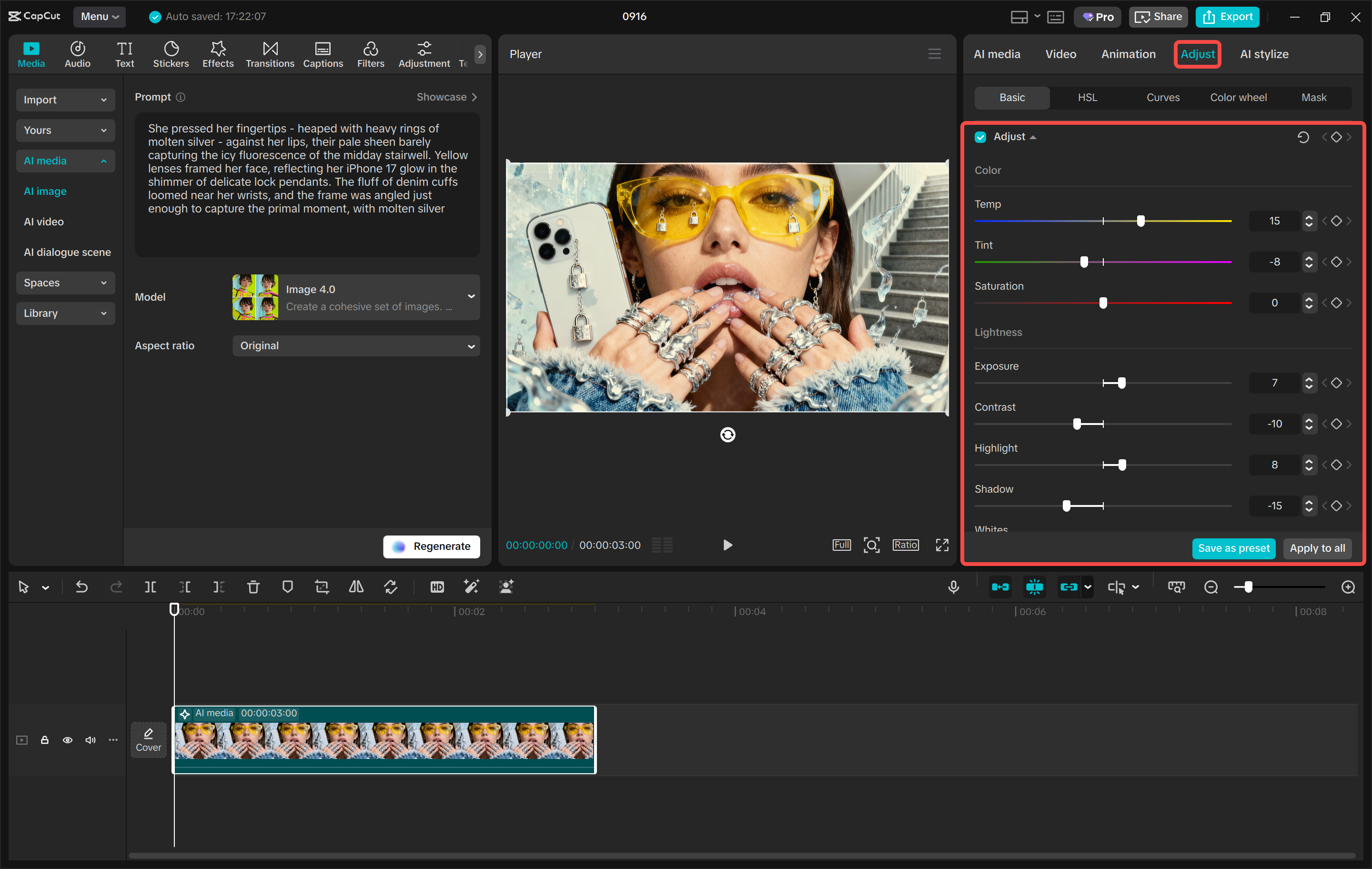 Editing the image in the CapCut desktop video editor