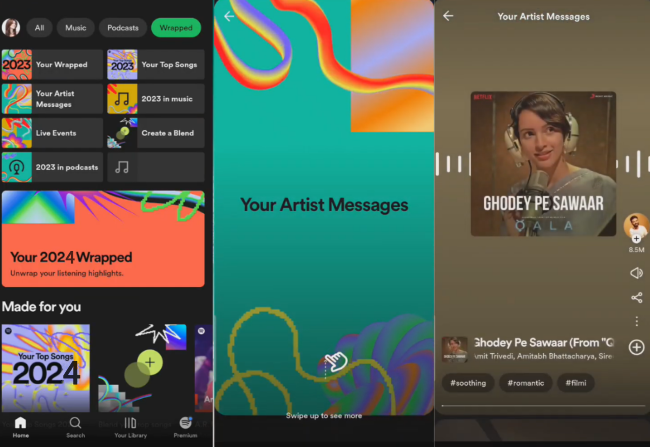 Showing how to see artist messages on Spotify's app