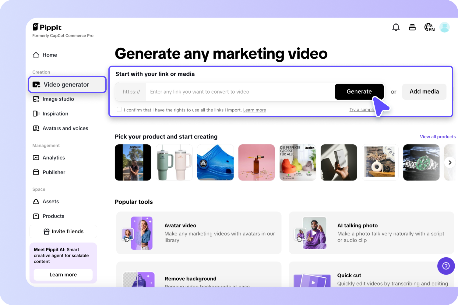 Upload product links or media