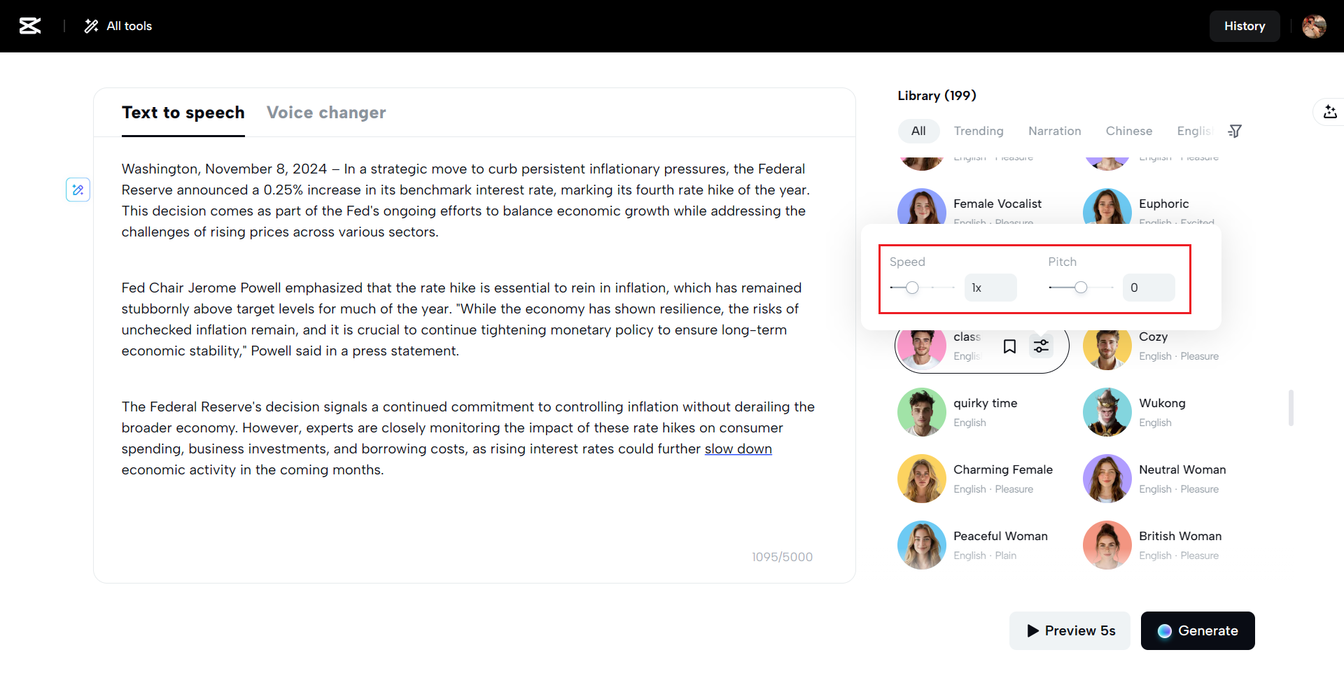 Personalized voice speed and pitch