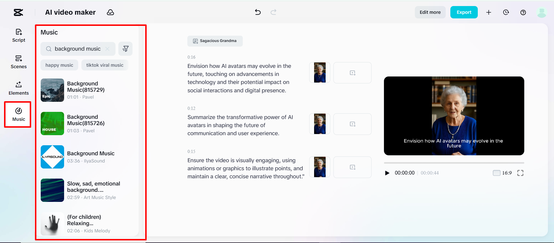 Inserting the background track on the CapCut Web