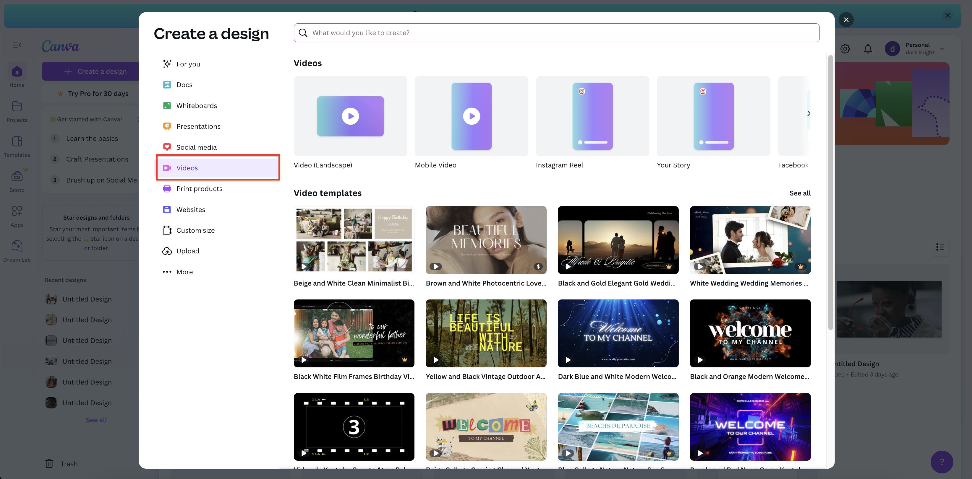 Select the video option