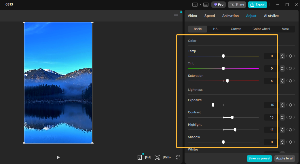 Fixa överexponerad video i CapCut på PC