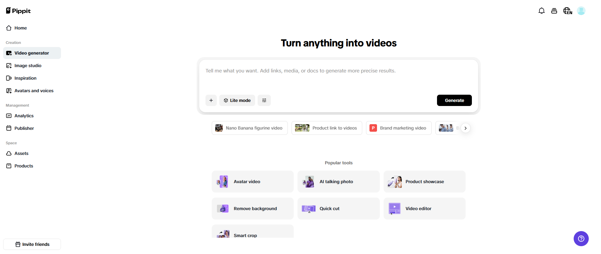 Hasilkan video dari prompt, tautan, dan media.