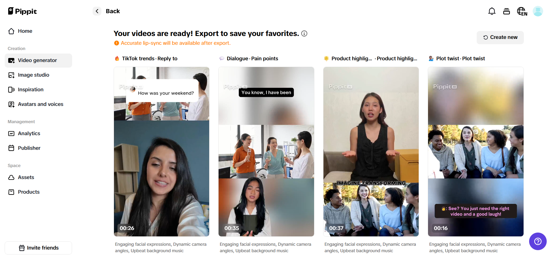 Select your preferred generated video